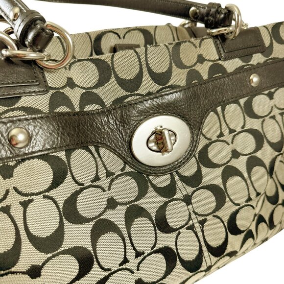 Coach Signature Logo Penelope Tote Bag 16537 Brown Large Carryall Shoulder Purse - Picture 4 of 12